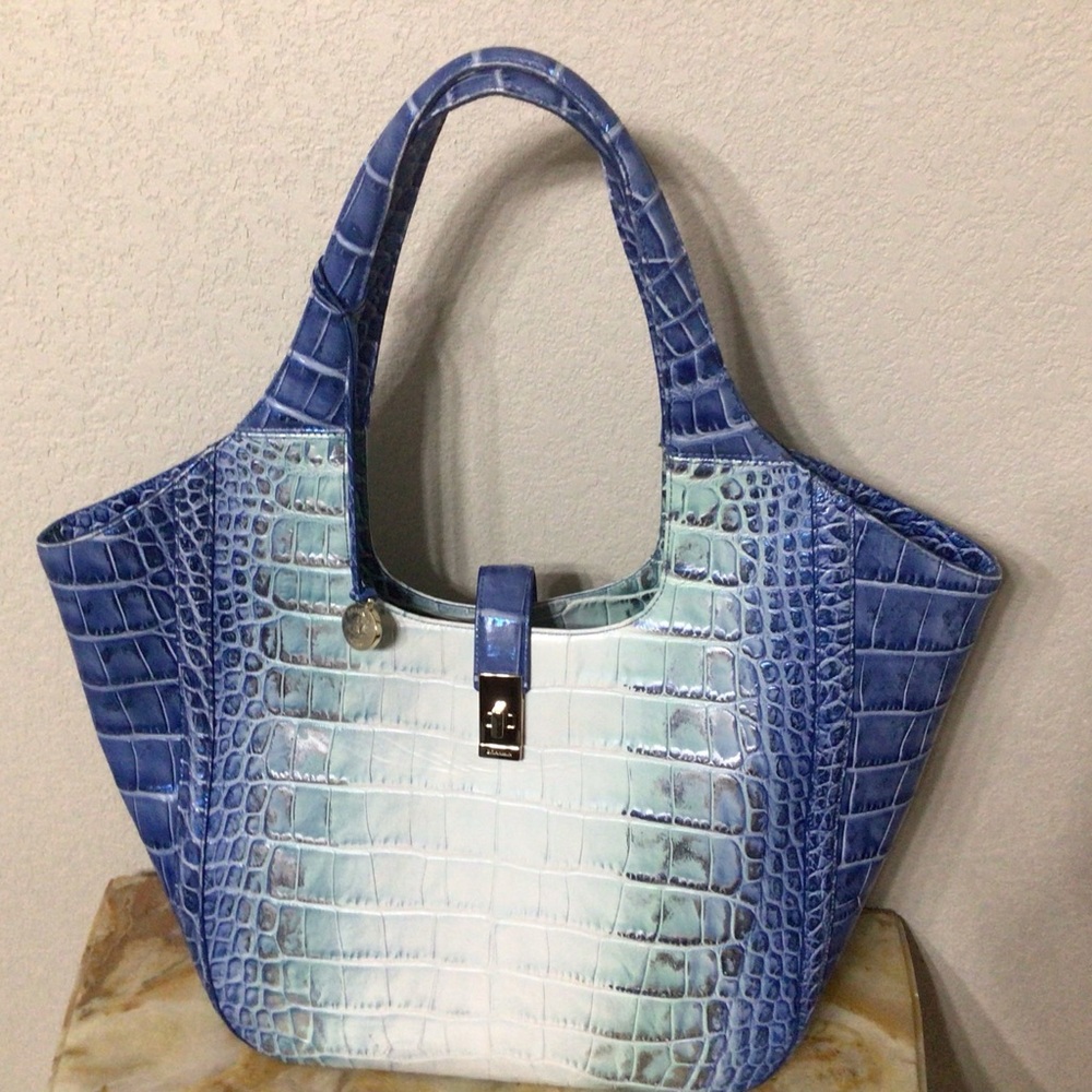 Large Blue Leather Brahmin Carla Tote  (Like New)